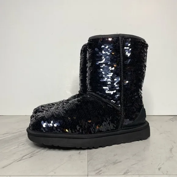 UGG Reversible Sequin Black Short Winter Boot 6