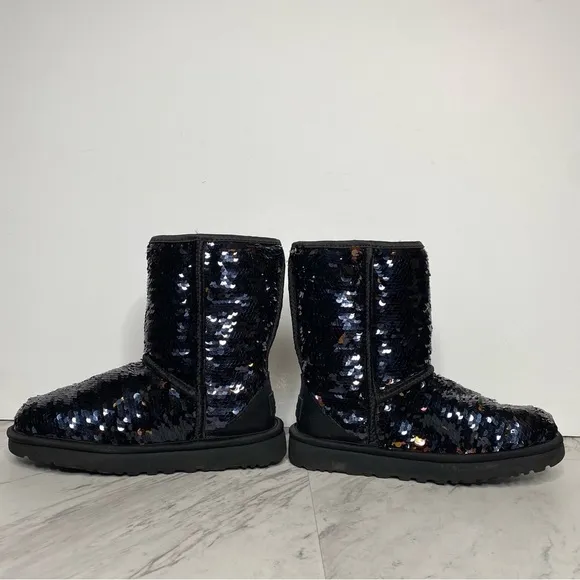 UGG Reversible Sequin Black Short Winter Boot 6