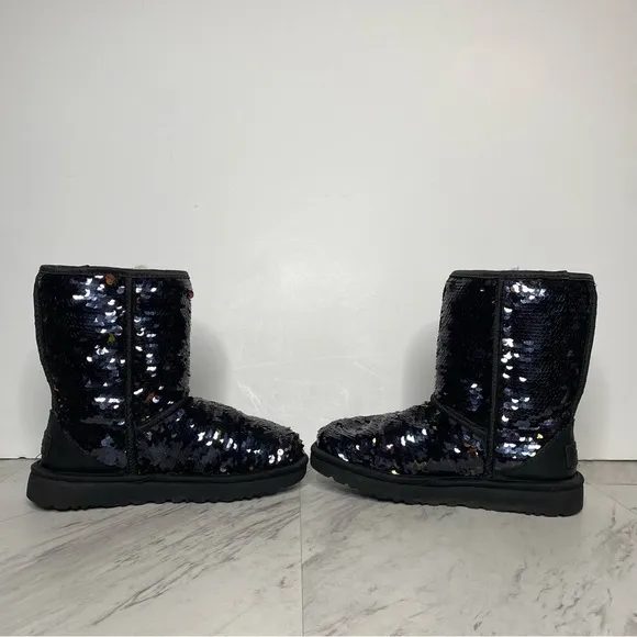 UGG Reversible Sequin Black Short Winter Boot 6