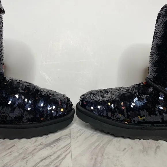 UGG Reversible Sequin Black Short Winter Boot 6