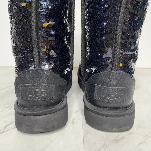 UGG Reversible Sequin Black Short Winter Boot 6