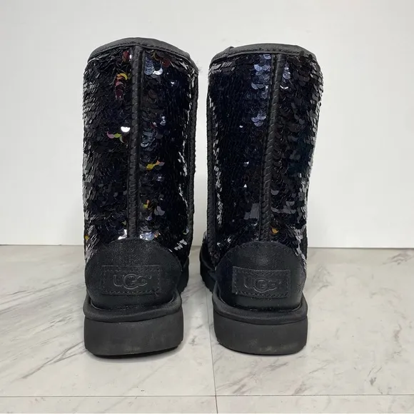 UGG Reversible Sequin Black Short Winter Boot 6