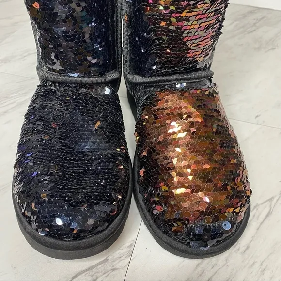 UGG Reversible Sequin Black Short Winter Boot 6