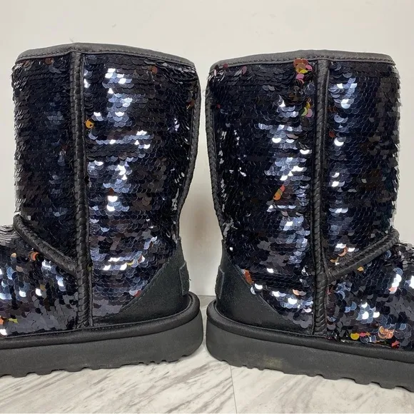 UGG Reversible Sequin Black Short Winter Boot 6