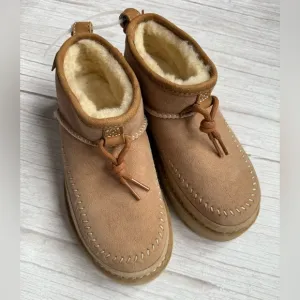 UGG SAND ULTRA MINI CRAFTED REGENERATE SHEEPSKIN BOOTS, WOMEN US 5