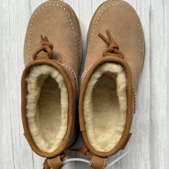 UGG SAND ULTRA MINI CRAFTED REGENERATE SHEEPSKIN BOOTS, WOMEN US 5