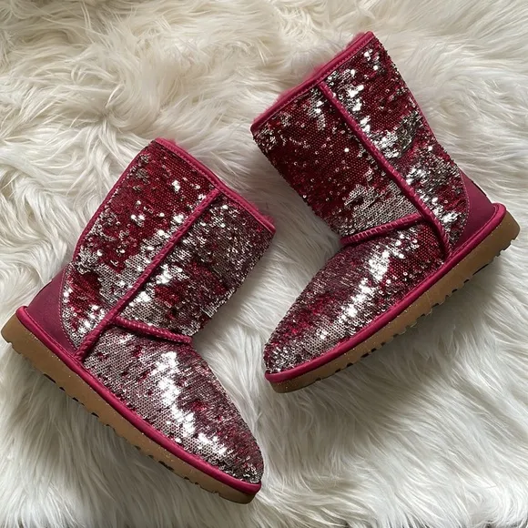 UGG Sequined Boots Silver/Fuchsia 6