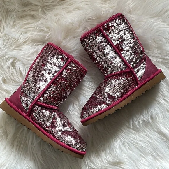UGG Sequined Boots Silver/Fuchsia 6
