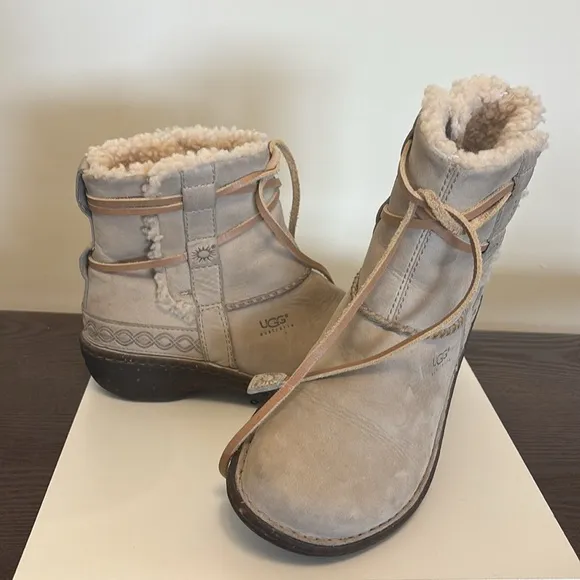 UGG Tan and Cream Winter Boots with Suede and Furry Lining
