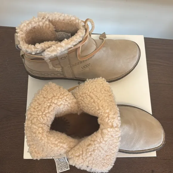 UGG Tan and Cream Winter Boots with Suede and Furry Lining