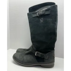 UGG Thomsen‎ Tall Boots Black Suede Leather Waterproof Women's Size 8 US