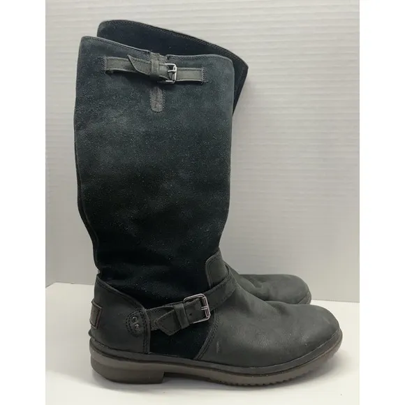 UGG Thomsen‎ Tall Boots Black Suede Leather Waterproof Women's Size 8 US