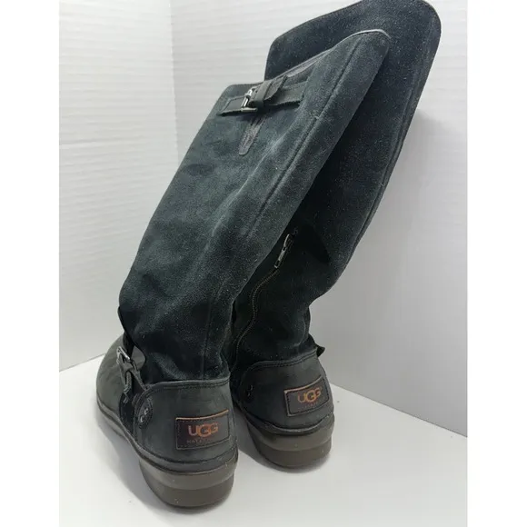 UGG Thomsen‎ Tall Boots Black Suede Leather Waterproof Women's Size 8 US