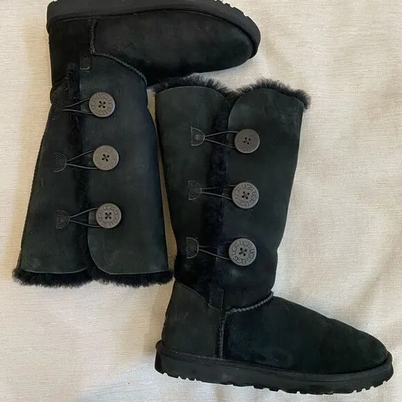 UGG Triple Botton Black Boots Women Size 8