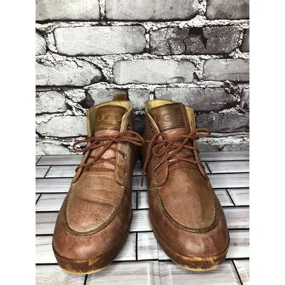 UGG Vibram Salmon Pink Leather Lace Up Casual Distressed Boots Men Sz 9M US/42EU