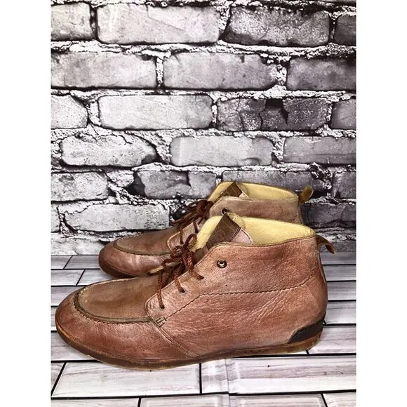 UGG Vibram Salmon Pink Leather Lace Up Casual Distressed Boots Men Sz 9M US/42EU