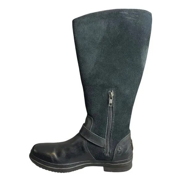 UGG Women's 7 Thomsen Tall Boots Black Mixed Leather Suede All Weather Academia