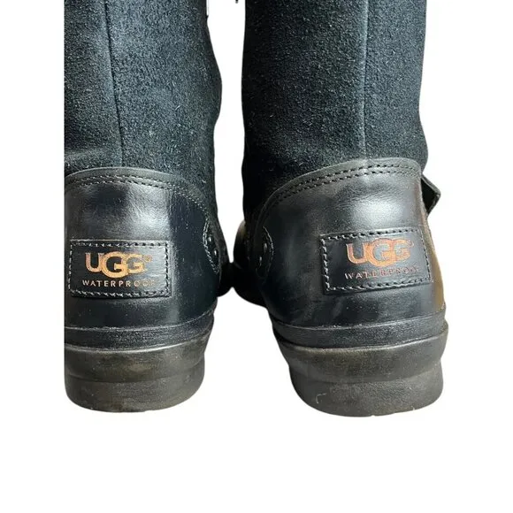 UGG Women's 7 Thomsen Tall Boots Black Mixed Leather Suede All Weather Academia