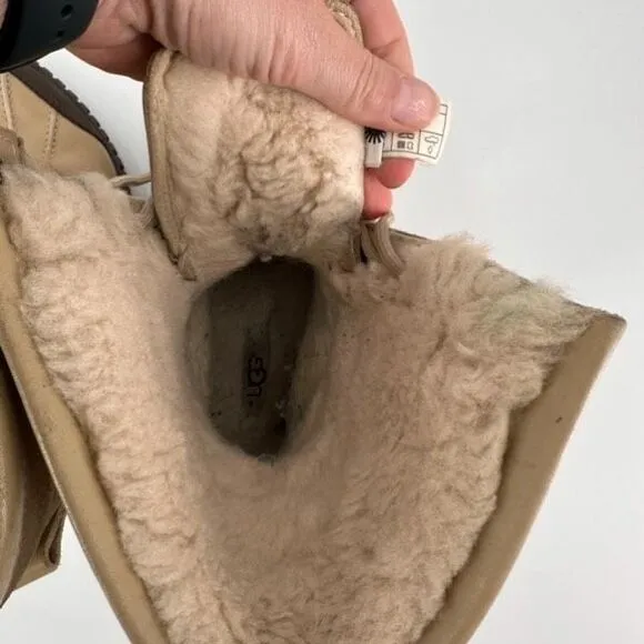 UGG Women's Adirondack II Sand Waterproof Leather Fur Snow Boots Beige Size 8