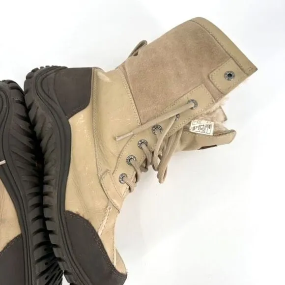 UGG Women's Adirondack II Sand Waterproof Leather Fur Snow Boots Beige Size 8