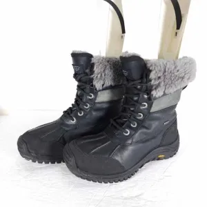 UGG Women's Adirondack Il US7 Black Leather Sheepskin Lace Up Winter Boots
