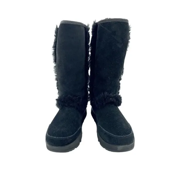 Ugg Womens Boots Sundance Black SUEDE Leather Fur SHEEPSKIN SZ 6 NEW $248