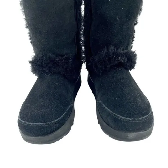 Ugg Womens Boots Sundance Black SUEDE Leather Fur SHEEPSKIN SZ 6 NEW $248