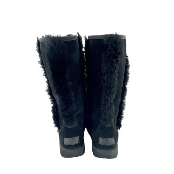 Ugg Womens Boots Sundance Black SUEDE Leather Fur SHEEPSKIN SZ 6 NEW $248