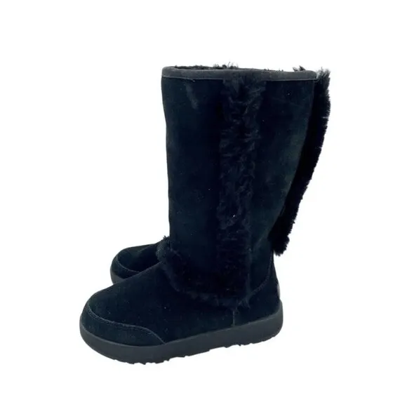Ugg Womens Boots Sundance Black SUEDE Leather Fur SHEEPSKIN SZ 6 NEW $248