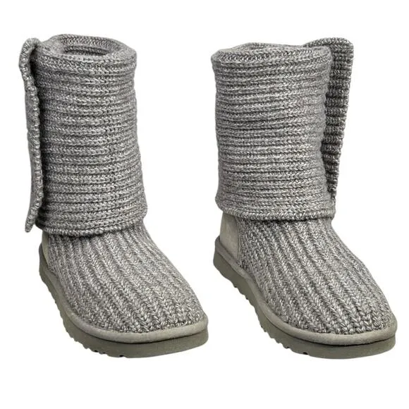 UGG Women’s Cardy Grey Knit Pull Up Winter Boot Size US 7
