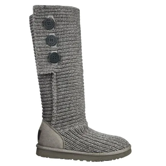 UGG Women’s Cardy Grey Knit Pull Up Winter Boot Size US 7