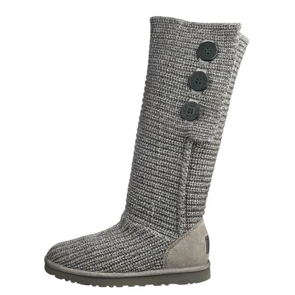 UGG Women’s Cardy Grey Knit Pull Up Winter Boot Size US 7