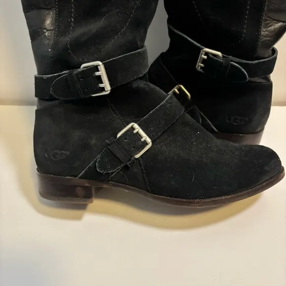 UGG Womens Cydnee Leather Knee High Buckle Boots Black