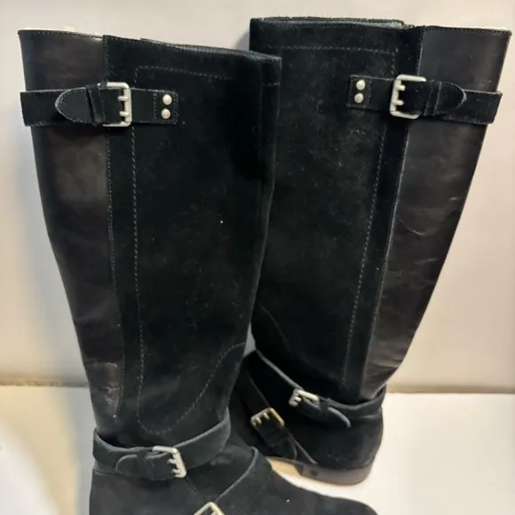 UGG Womens Cydnee Leather Knee High Buckle Boots Black