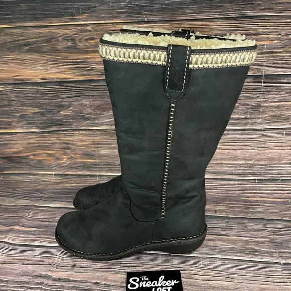 Ugg Women's Swell Tall Black Sheepskin Lined Leather Winter Boots