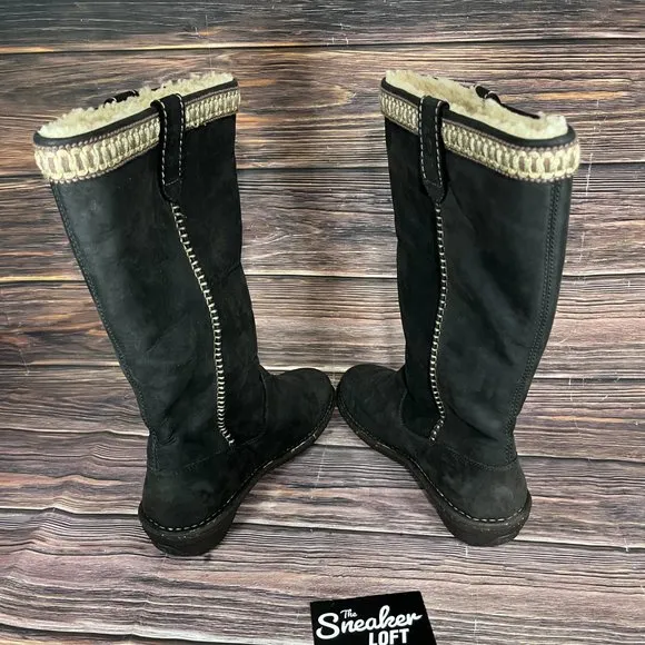Ugg Women's Swell Tall Black Sheepskin Lined Leather Winter Boots