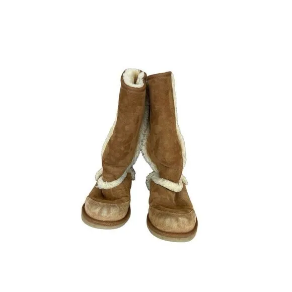 UGG Womens Tan Mid-Calf Chestnut Sunsparkle Shearling Winter Boots Size 5