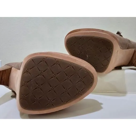 UGG GEORGETTE Ankle Platform Nubuck Fur Upper Logo Beige Boots High Heels Size 7