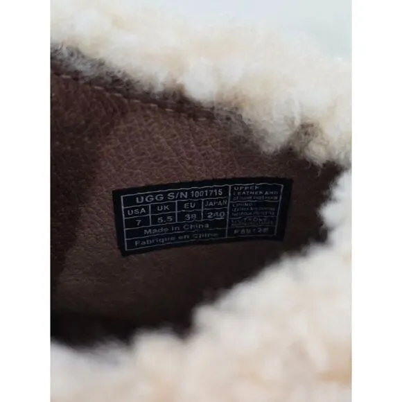 UGG GEORGETTE Ankle Platform Nubuck Fur Upper Logo Beige Boots High Heels Size 7