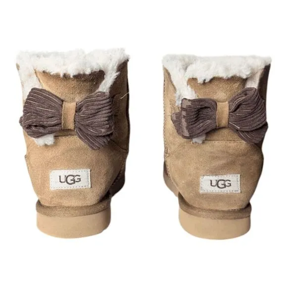 UGG Mini Bailey Bow Corduroy &quot;Chestnut&quot; Winter Boot Size 8