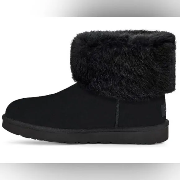 Ugg Mini Blakeley Faux Fur Trimmed Boot, sz 5. Black .