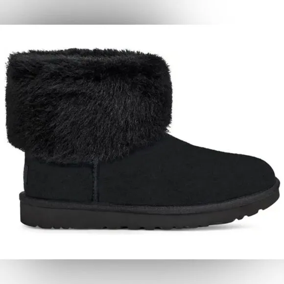 Ugg Mini Blakeley Faux Fur Trimmed Boot, sz 5. Black .