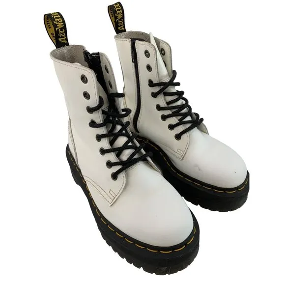 Unisex Dr. Martens Jadon White Leather Platform Boots Size 5 Men / 6 Women