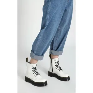 Unisex Dr. Martens Jadon White Leather Platform Boots Size 5 Men / 6 Women