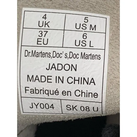 Unisex Dr. Martens Jadon White Leather Platform Boots Size 5 Men / 6 Women
