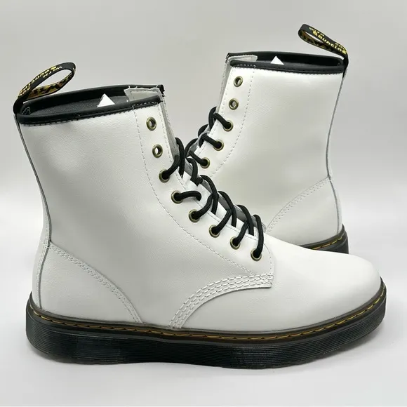 Unisex Dr. Martens Zavala White Leather Combat Boot Women’s Size 11=Men 10 New