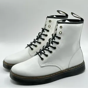 Unisex Dr. Martens Zavala White Leather Combat Boot Women’s Size 11=Men 10 New