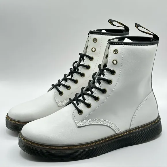 Unisex Dr. Martens Zavala White Leather Combat Boot Women’s Size 11=Men 10 New