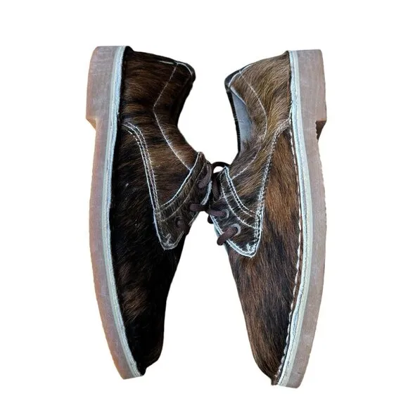 Uwezo Oxfords Shoes Brown Leather Cowhide Hair Lace Up Men's Size 8