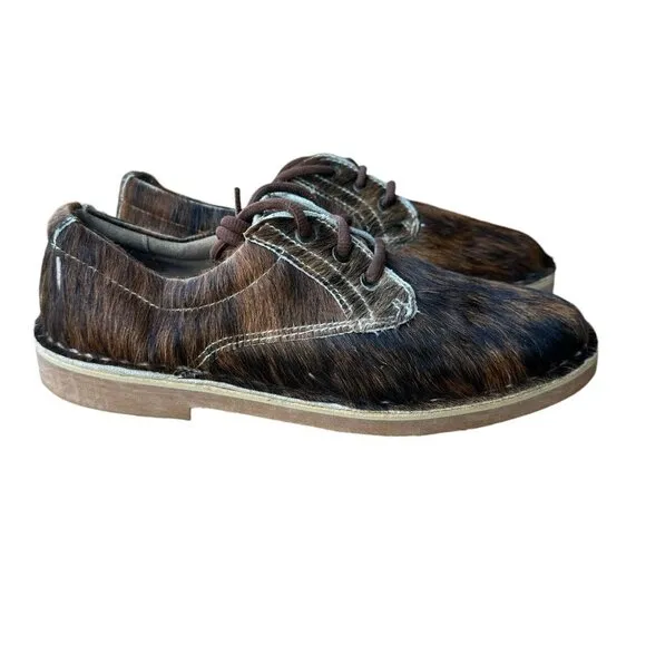 Uwezo Oxfords Shoes Brown Leather Cowhide Hair Lace Up Men's Size 8